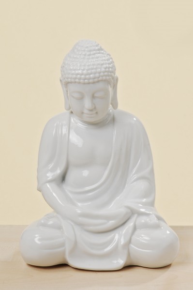 BuddhaFigurSkulpturStatuesitzendmeditierendPorzellan25cmweiss