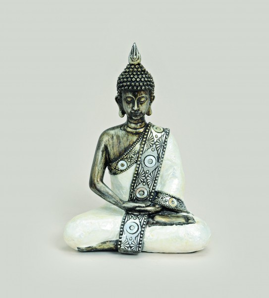 Thai Buddha Figur, sitzend, 21 cm, weißsilber